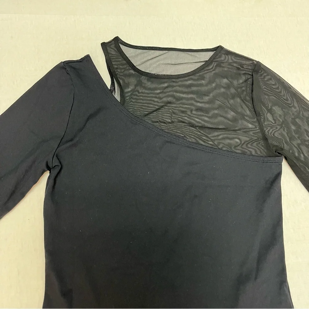 Abercrombie & fitch black mesh asymmetrical bodysuit long sleeve